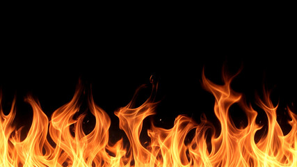 Fire flames on black background