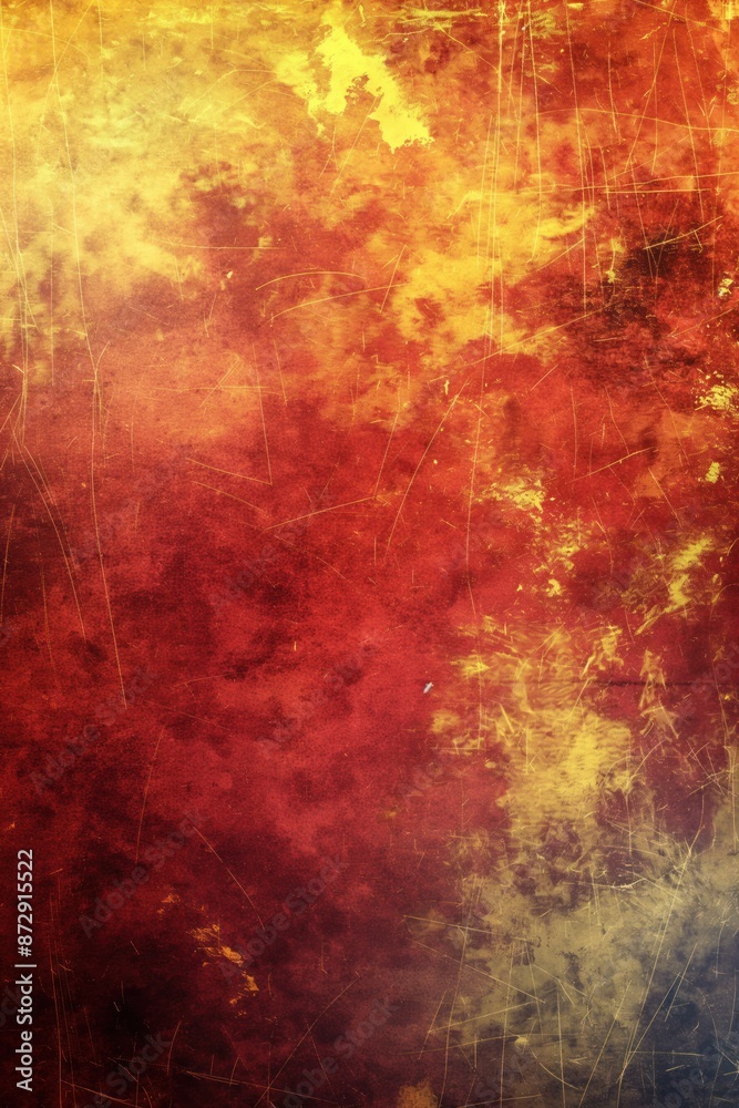Poster distressed red and yellow textured background with abstract grunge design. unique perspective on vib