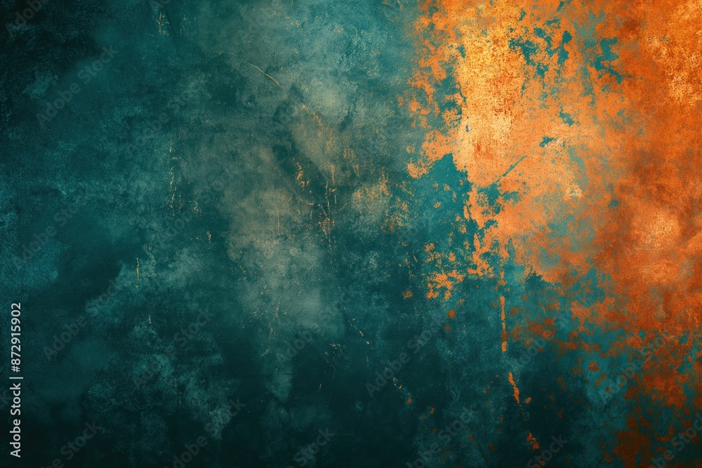 Poster abstract grunge textured surface with blue orange hues. mosaic creates depth complexity. darker blue