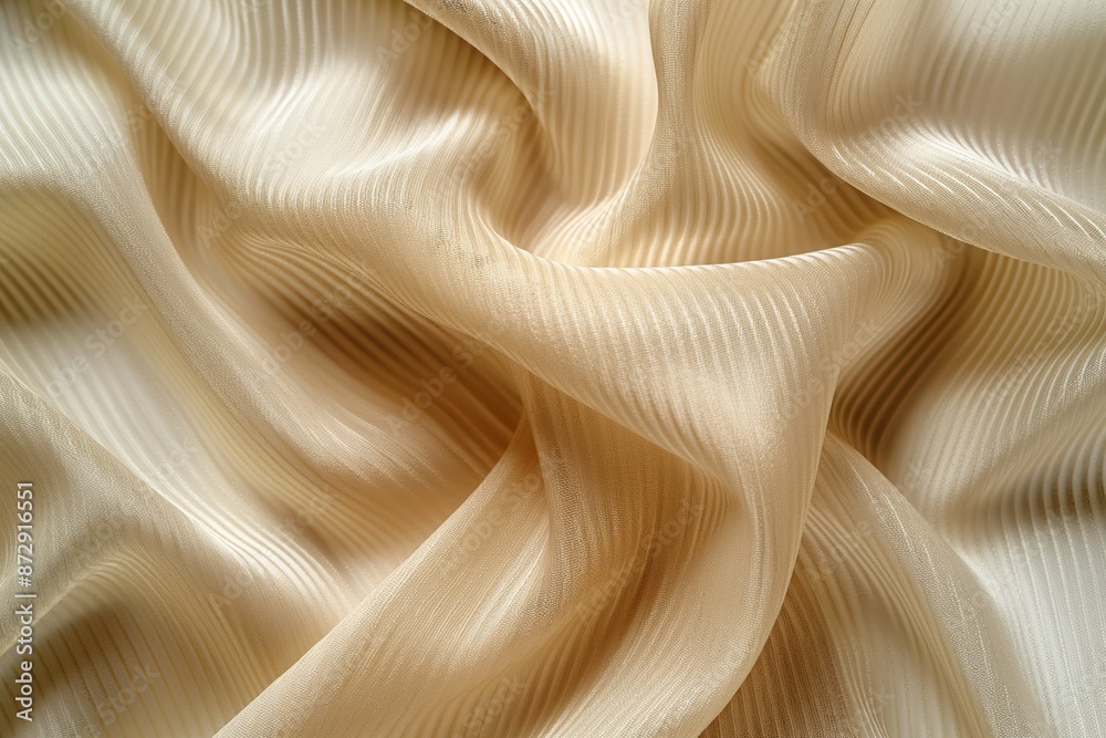 Poster close-up of beige sports fabric with diagonal lines texture, folded to create movement effect. soft 