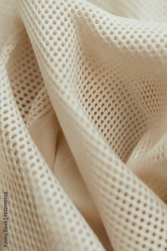 Aufkleber Close-up view of textured fabric with grid pattern. Wrinkled texture adds depth to image. Small holes create visually interesting surface. Blurred background focuses on fabric details.