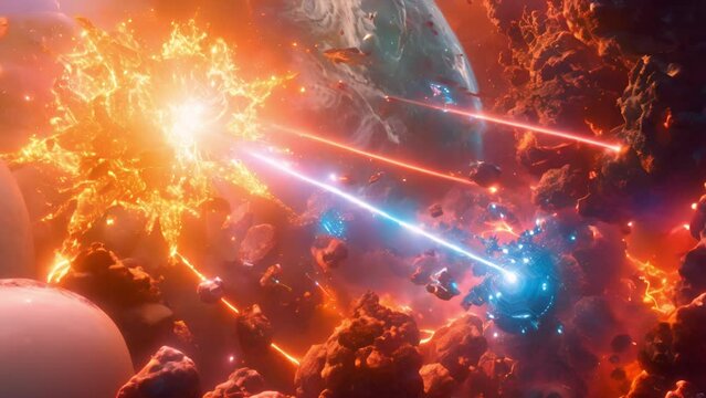 Explosions lasers and starships clash in a cosmic dogfight