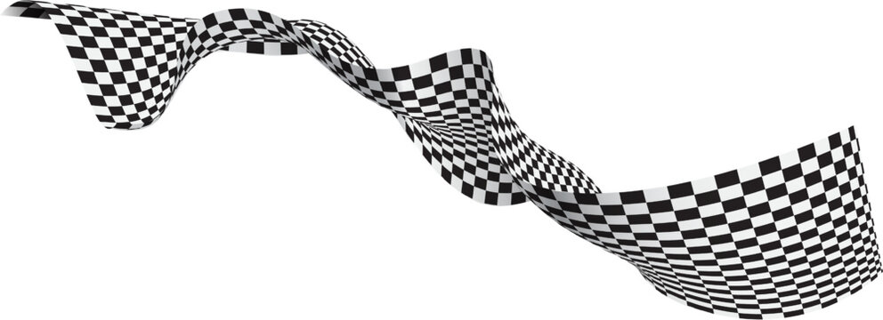 Abstract checkered flag black white lines wave curve movement 3D style background vector