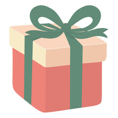 Pastel gift box with green ribbon. Vector illustration.