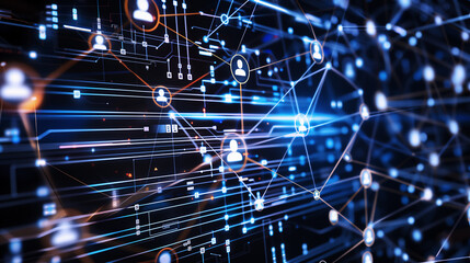 サイバースペースにおけるユーザー同士の接続性とデータ転送のコンセプトアート