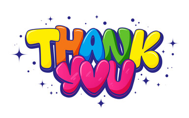 Thank you. Gratitude. Inscription bubble typography. Smooth line. Illustration heart. Colorful Hand Drawn Cartoon text. Vector file