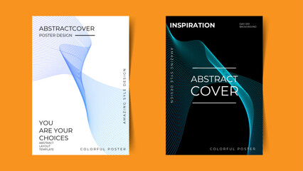 Creative covers or horizontal posters in modern minimal style for corporate identity, branding, banner, poster, advertising. Modern layout design template with dynamic colorful overlay lines