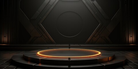 Futuristic Black and Orange Stage with Glowing Neon Light
