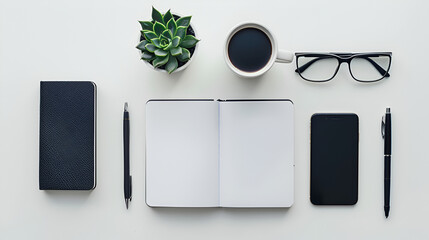 Minimalist Workspace with Coffee, Notebook, and Smartphone