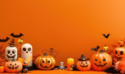 Halloween Elements and Characters on Color Background