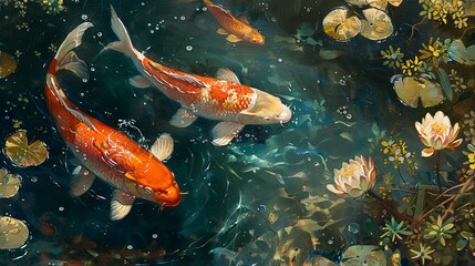 Red Carp and Koi in the backyard pond