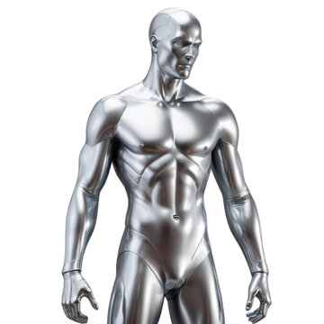 Silver metal man on Isolated transparent background png. generated with AI
