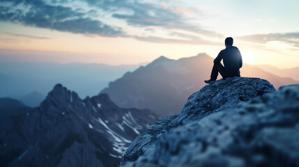 A man sitting on a mountain top nature concept