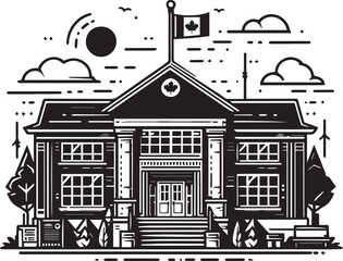 School Building Vector Illustration Silhouette. Concept School supplies education building. Architecture college or university symbol