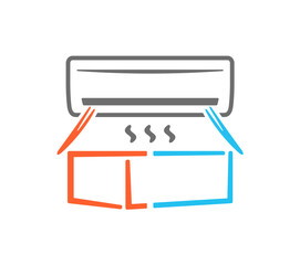 Air conditioning with waves of cold and warm air to control the temperature and climate in the room graphic design. Maintaining comfortable air parameters, temperature and humidity in the house design