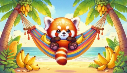 Naklejka premium Roter Panda im Urlaub
