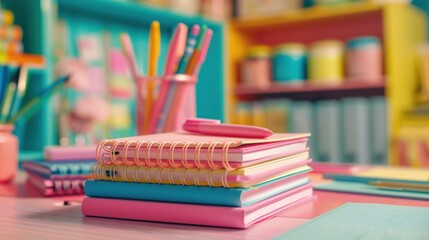 Colorful Notebooks Stacked on a Desk