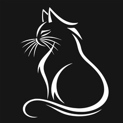 Elegant Cat Silhouette in Black and White