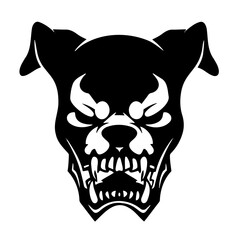 Ferocious Dog Head Black and White Illustration