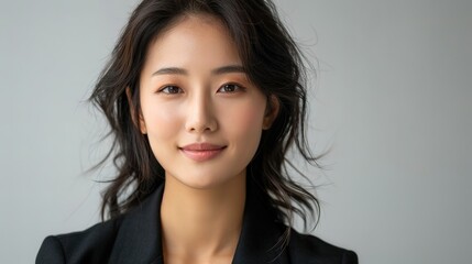 Obraz premium Smiling korean businesswoman with confidence, beautiful hairstyle, isolated copy space