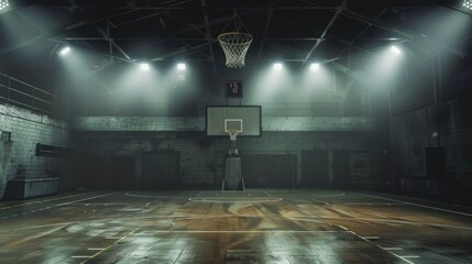 Basketball Court with Fog and Spotlight