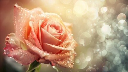 Rose with raindrop and bokeh background with copy space