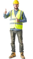 Naklejka premium Architect portrait, congratulations for development, real estate, or building approval. Civil engineer, emoji image, or studio person on white background.