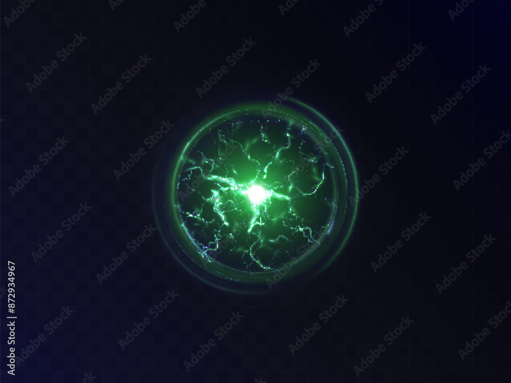 Poster Plasma ball. An explosion of plasma energy inside a ball with a lot of ball lightning. Vector for web design and illustrations.