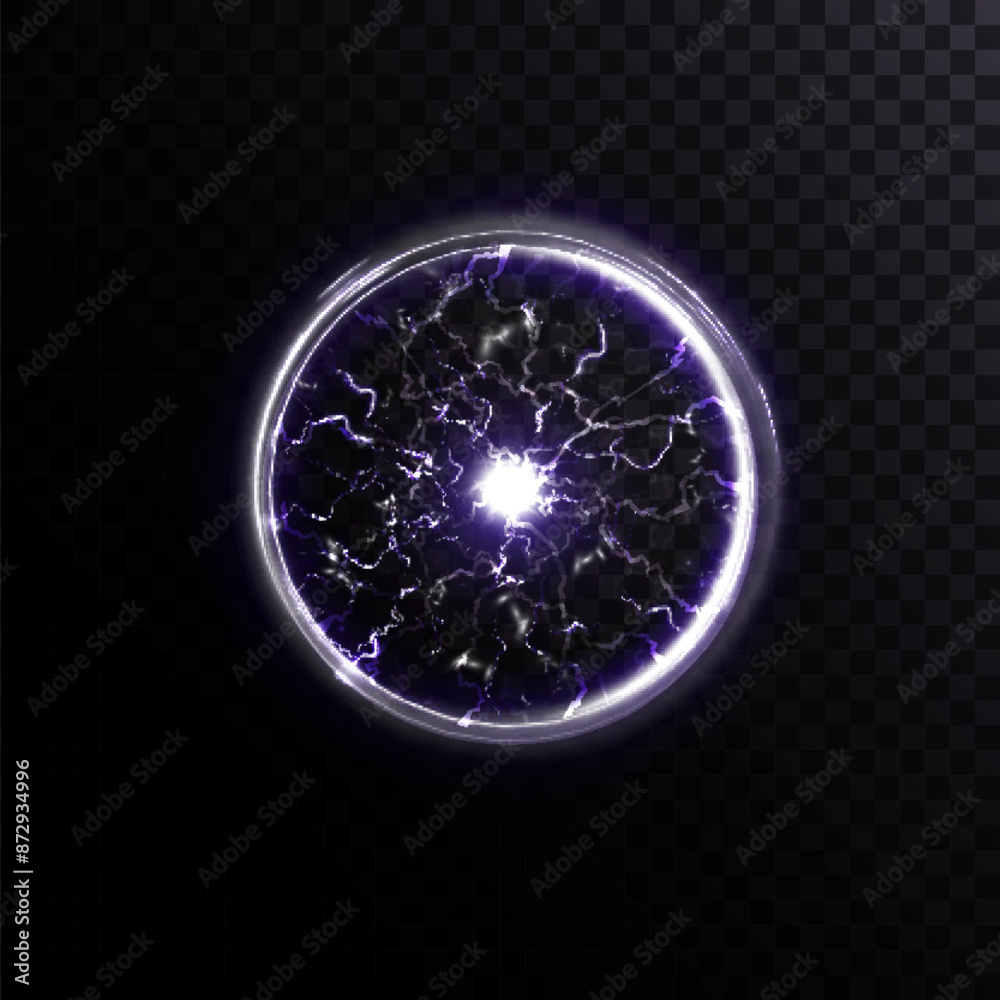 Poster bright ball lightning strong electric charge of energy in one ring. web design element for text adve