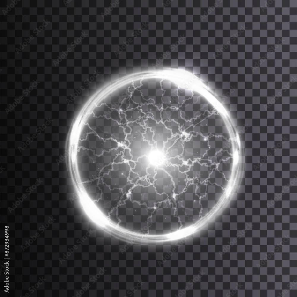 Fototapete Plasma ball. An explosion of plasma energy inside a ball with a lot of ball lightning. Vector for web design and illustrations.