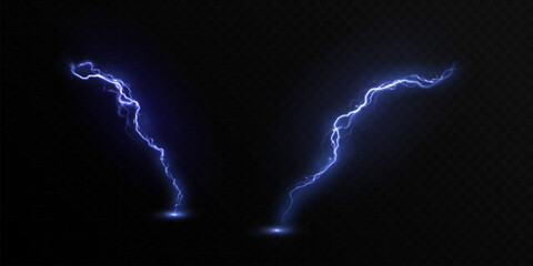 Bright lightning effect, lightning electric discharge, bright light effect PNG. Lightning energy discharge effect isolated on transparent background for web design and illustrations.