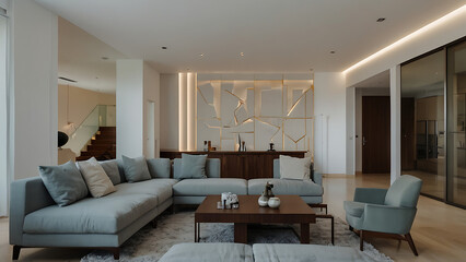 Fototapeta premium Stylish living room interior with other beautiful home ingredients. 