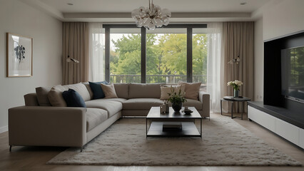 Fototapeta premium Stylish living room interior with other beautiful home ingredients. 