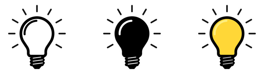 Light bulb icon set. Idea icon. Lamp concept. Light bulb, isolated in modern outline, flat, and colored design. Vector illustration