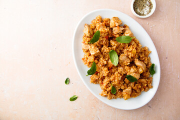 Spicy rice with chicken and pineapple