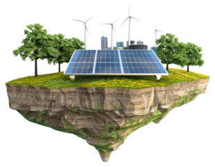 PNG  Floating island renewable energy illustration