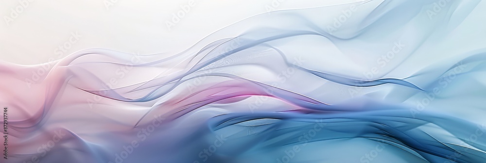 Poster abstract waves of soft blue and pink fabric blending into each other creating a serene background.