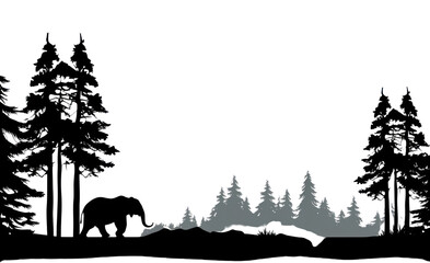 PNG Silhouette of elephan tree pine vegetation.