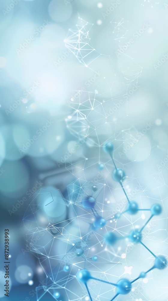 Aufkleber abstract molecular structure with a light blue bokeh background. ideal for scientific and healthcare