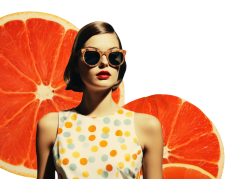 PNG Collage Retro dreamy summer sunglasses grapefruit portrait.