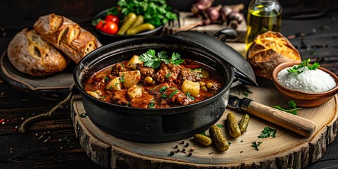 Hearty beef stew with potatoes, carrots, and onions in a rich, flavorful broth. Slow-cooked to perfection and served with crusty bread.