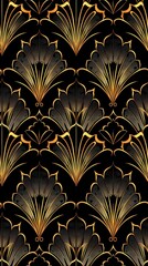 Elegant Art Deco Pattern With Gold and Black Floral Design