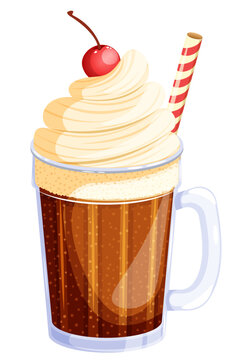 Root Beer Float with Whipped Cream in a Glass Mug Vector Illustration