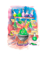 watercolor illustration of a steam boiler