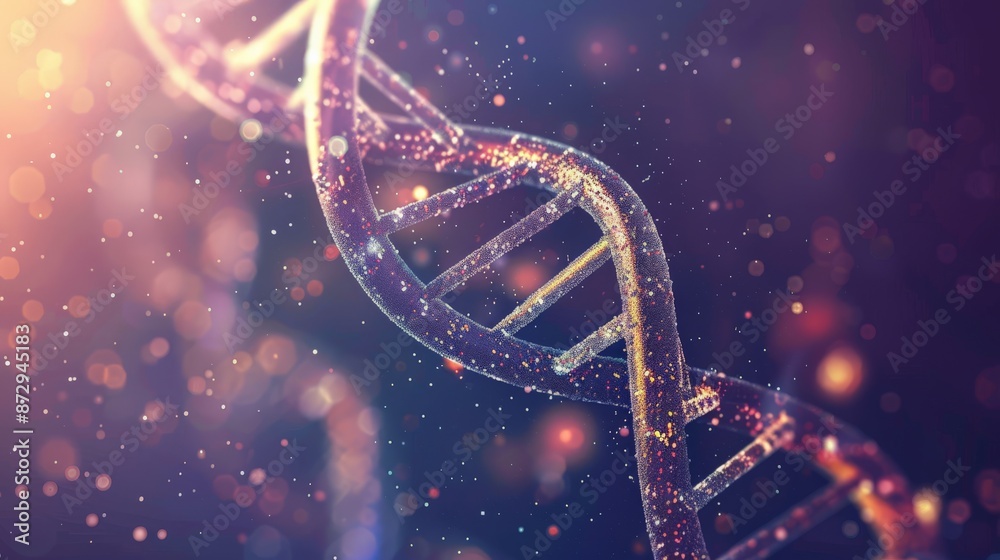 Poster detailed view of a dna helix in a dark, colorful background with a focus on molecular structure.