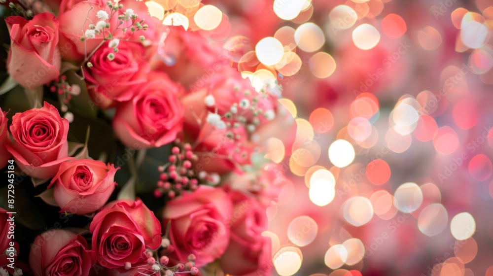 Sticker close-up of pink roses with bokeh background