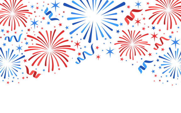 4th of july fireworks isolated on white background, 
celebration, wallpaper, modern, border, vector 
for social media posts, website, banner, ads, flyer, 
cards, poster, Independence day, USA