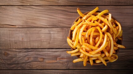 French fries arranged in a spiral pattern