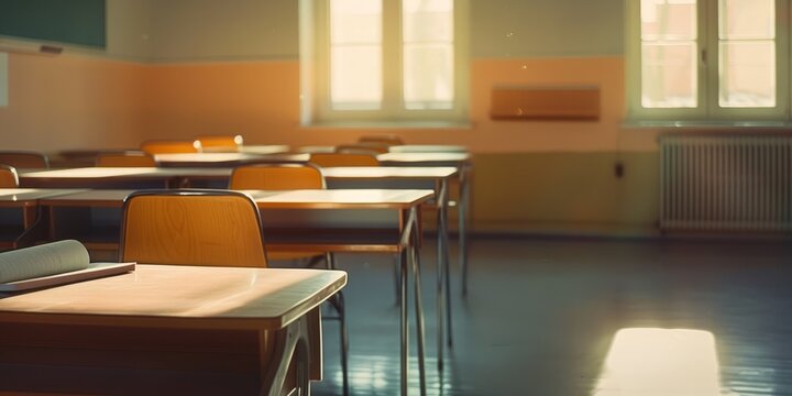 Tables and chairs in a classrom with other rquipment