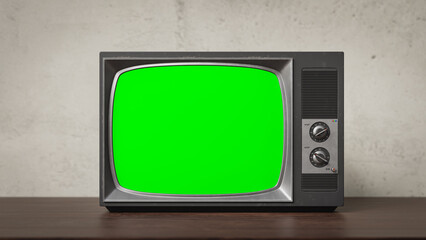 Retro old television display with green mask. 3d rendering